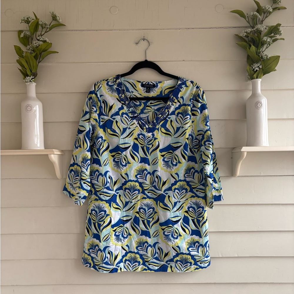 Lands' End Floral V-Neck Tunic or Cover Up Size Medium (10-12)